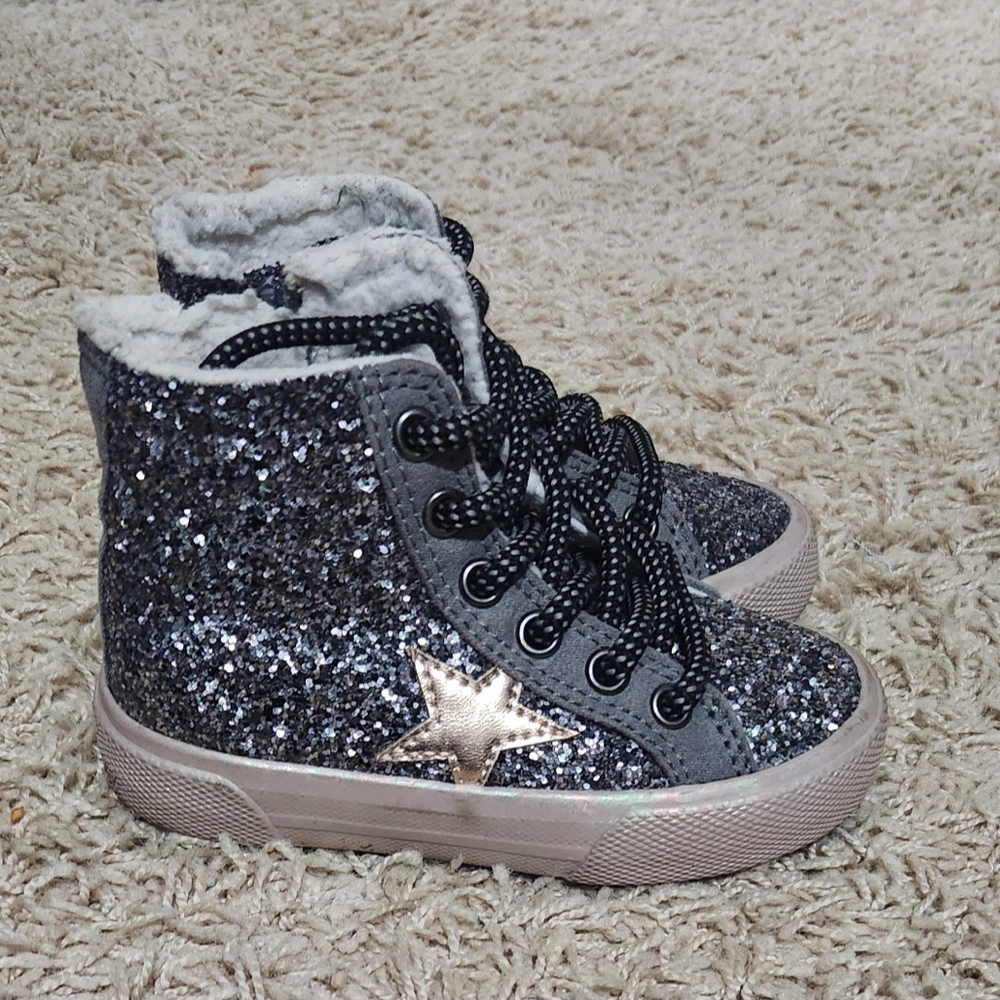 Sparkly Gray Kids High-Top Sneakers